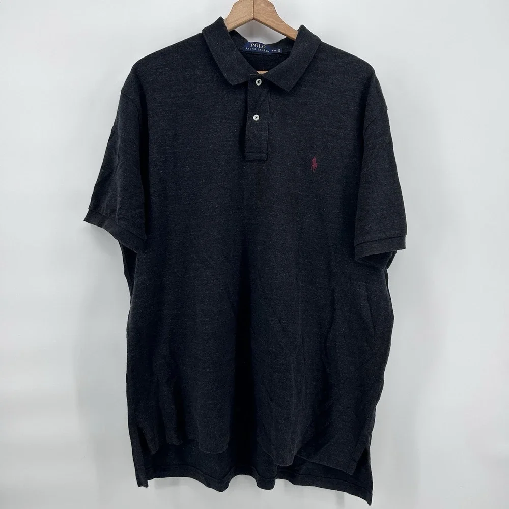 Polo Ralph Lauren‎ Polo Shirt Mens 2XL Black Heather Burgundy Pony Logo Preppy